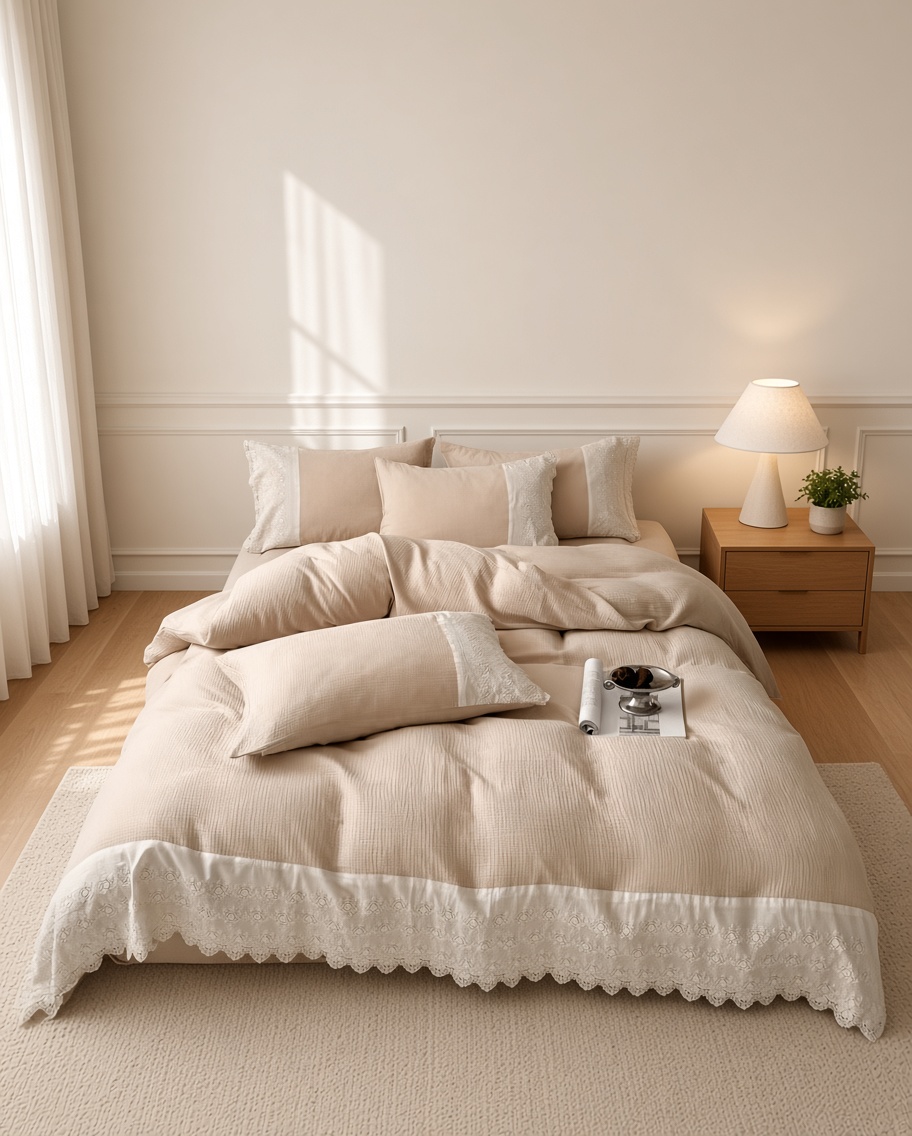 Ruffle Lace Cotton Double Gauze Breathable Bedding Set