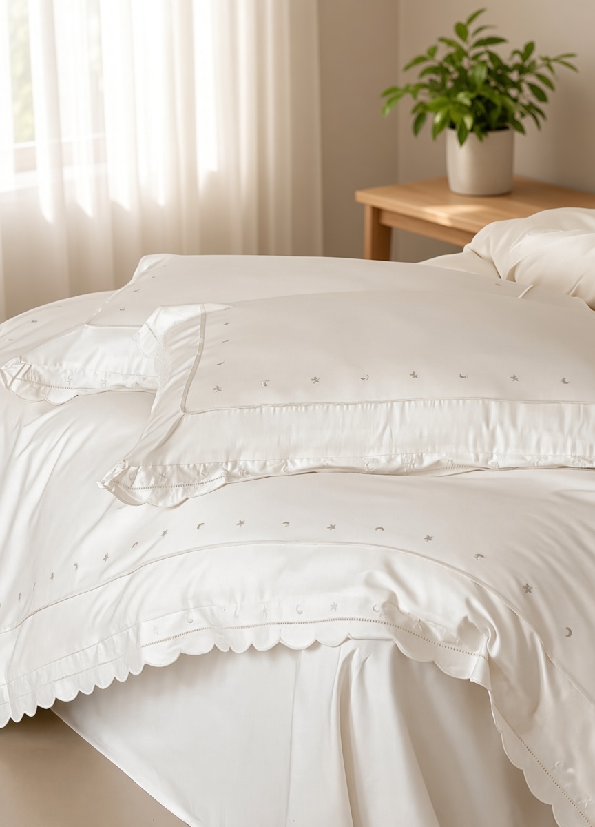 Celestial Ruffle Cotton Embroidered Bedding Bundle