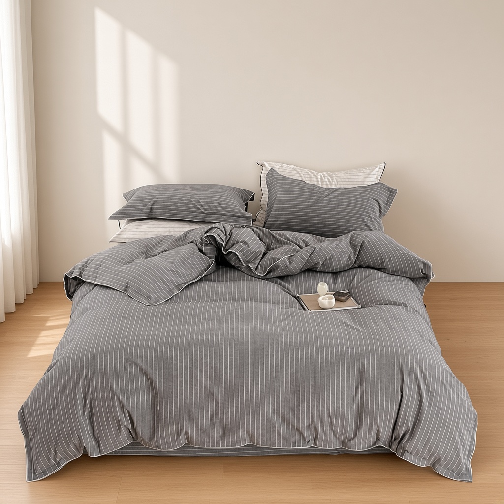 Scandinavian Striped Cotton Overlock Bedding Set