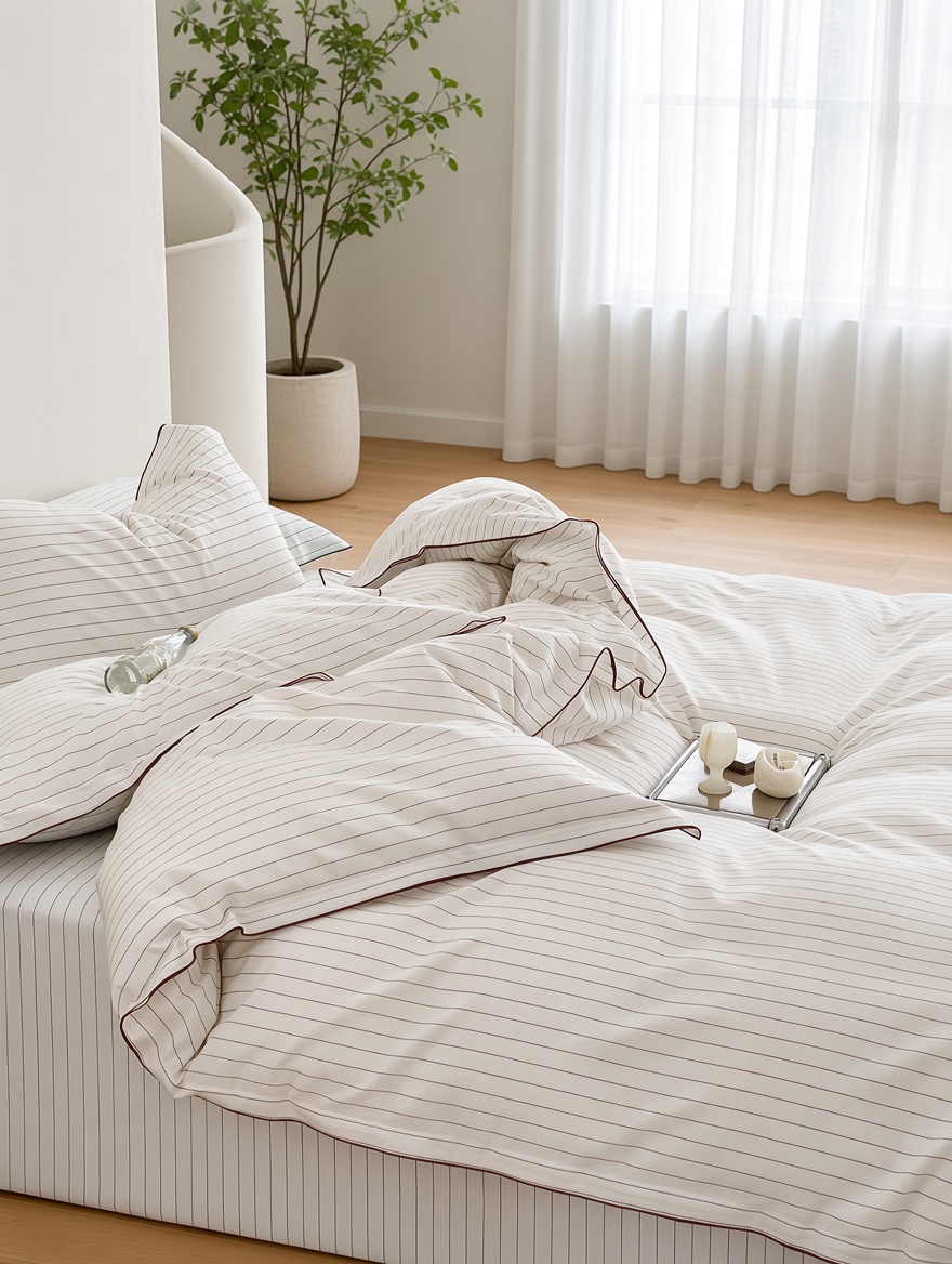 Scandinavian Striped Cotton Overlock Bedding Set