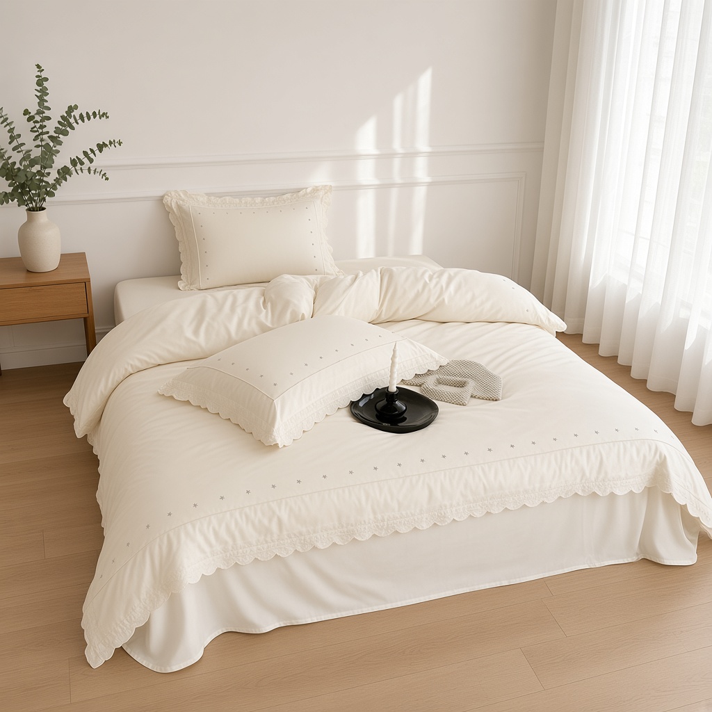 Celestial Ruffle Cotton Embroidered Bedding Bundle